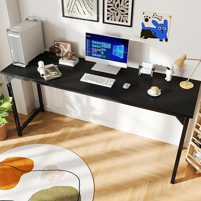 DUMOS 63 Inch Office Computer Desk Modern Simple Style Writing Study Work Table for Home Bedroom - Wood Black