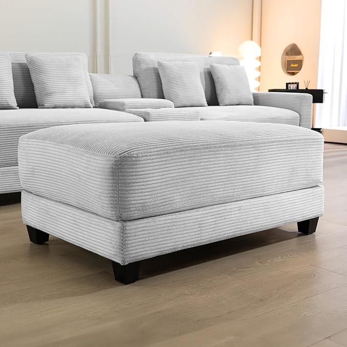 Corduroy Ottoman for Sectional Sofa Modular Footrest with Wooden Legs 43.7 x 29.1 x 18.5 Inches Convertible Furniture for Living RoomGray