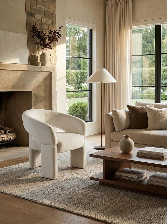 LukeAlon Modern Velvet Accent Chair Barrel Back Armchair Upholstered Lounge Chair for Living Room Bedroom Office Waiting Rooms Beige