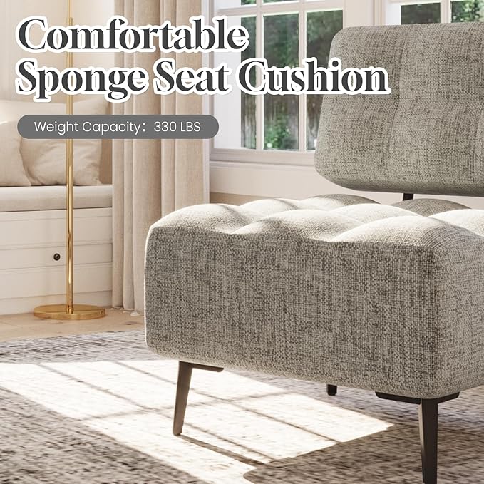 EROMMY Accent Chair Armless Mid Century Modern Chair with Thick Cushion &amp Metal Legs Polyester Leisure Chair Comfy Side Corner Chairs for Living Room Bedroom Study Room Entryway (Grey)