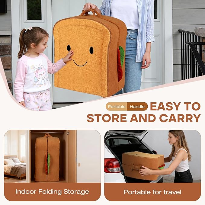Toddler Travel Bed Sandwich Style - Portable Toddlers Floor Beds Foldable Soft Foam Travel Crib for Baby and Kid Washable Cover Toddler Cot with Safety Rail for Travel Medium Size