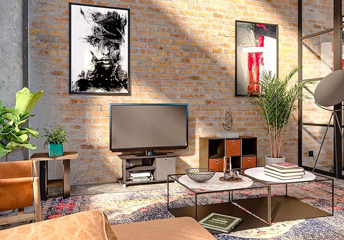 Furinno SIMPLISTIC TV Stand 3-Tier Entertainment Center Open Shelf TV Console for TV up to 33 Inch with Bin Drawers for Living Room Bedroom Espresso