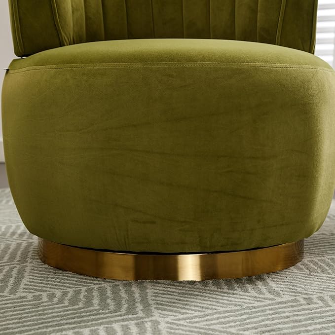 Olive Velvet 360 Degrees Swivel Barrel Chair Comfy Round Accent Chair for Living Room Bedroom Office