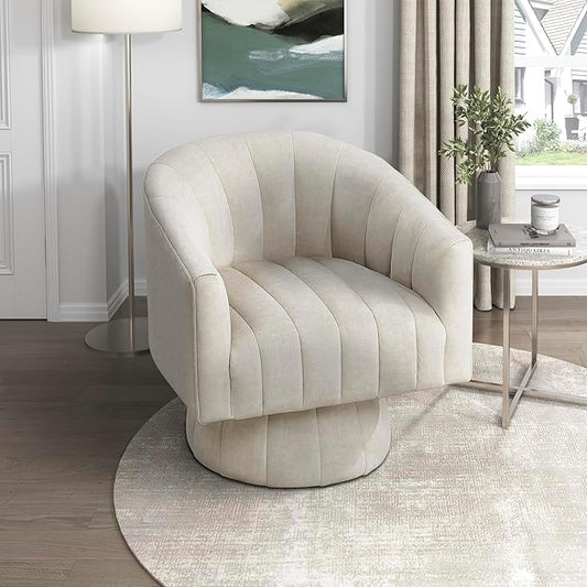 Lexicon Modern Swivel Accent Chair Velvet Fabric Upholstered Swivel Lounge Chair with Rounded Base and Channel Stitching for Living Room/Bedroom/Office Easy Assembly Taupe