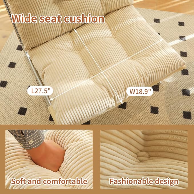 Modern Fabric Accent Chair-High Back Ergonomic Lounge Chair with Soft Padded Seat &amp Sturdy Metal Legs Mid-Century Stylish Living Room Armchair for Office Bedroom Dining Room (Cream + Fabric)
