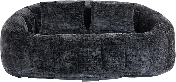 GDFStudio Colomt Lounge Chair Upholstered Lazy Sofa Chair 2 Seater Couch Comfort Chenille Loveseat Ready to Use Bean Bag Chair Soft Seating Lounge Reading Sofa for Living Room Bedroom Black