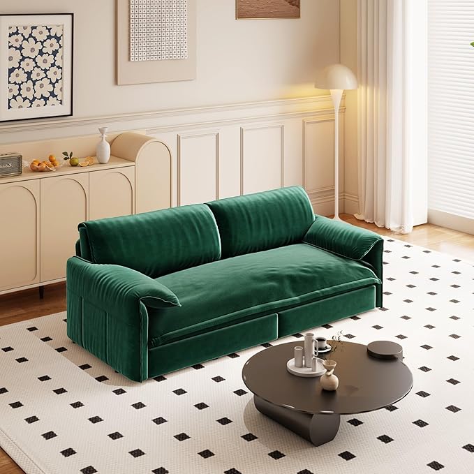 3 in 1 Convertible Queen Sleeper Sofa Bed Comfy Pull Out Futon Couch Bed 66 Modern Velvet Recliner Loveseat Sofa Multi-Functional Green Cloud Couch for Living RoomApartmentOffice (Green 66)