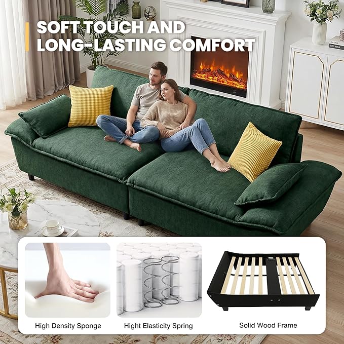 114” Oversized Sectional Sofa – Sailboat Cloud Couch with Adjustable Backrest Extra Deep &amp Wide Seats Modern Sleeper Sofa for Living Room (Green 114-inch)
