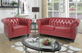 RARZOE 2 Pieces of Living Room Furniture Sofa SetsModern Contemporary Tufted Button Faux Leather Accent Club Chair&ampChesterfield Loveseat Sofas Set with Nailhead Trim Scroll Arms for HomeBurgundy
