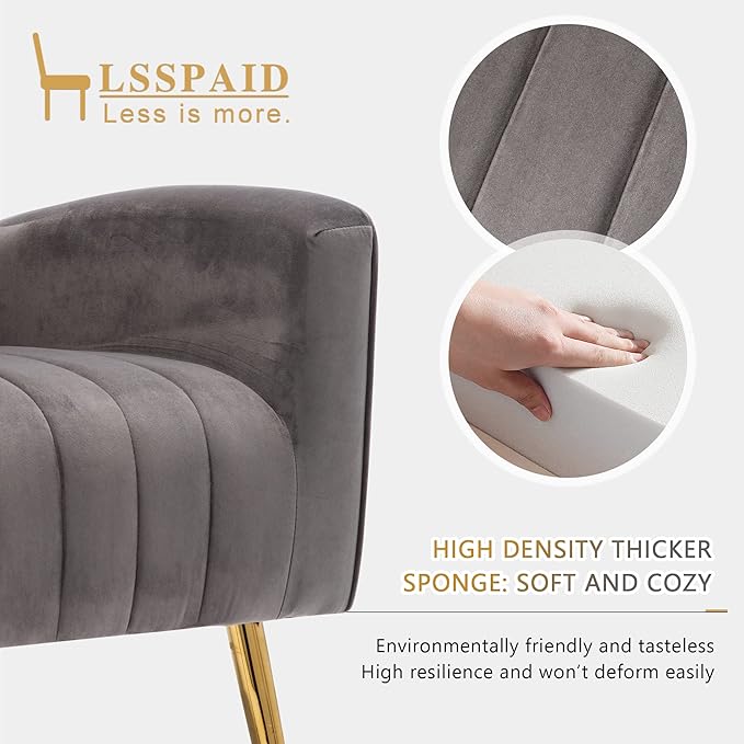 LSSPAID Velvet Accent Chairs Set of 1 Modern Fabric Upholstered Living Room Chairs Armchairs with Wing Back and Metal Legs Grey