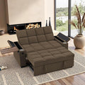 65'' Convertible Sleeper Sofa BedExtra Thick Cushion Polka dot Velvet Pull Out Futon Couch with Storage handrails &amp Rotating Side TablesConvertible Sofa Couch for Living RoomRV (07coffee)