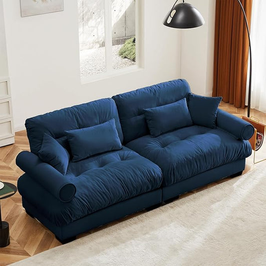Luxury Loveseat Sofa CouchOversized Love seat Sofas with Waist Pillows and Throw PillowsComfy Velvet Deep 2-Seat Cloud Couch with Bolstered ArmrestsComfy Cloud Couches (Blue 93.7”)