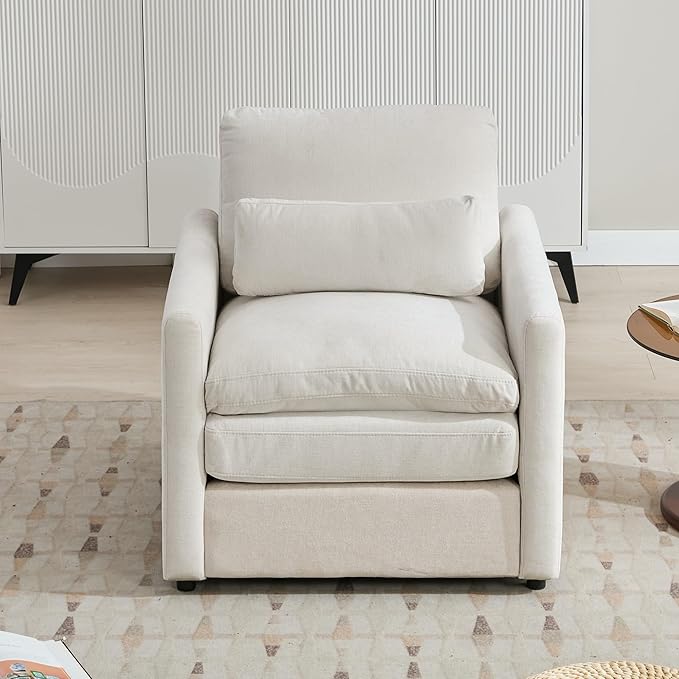 31.9 Oversized Cozy Upholstered Armchair Chenille Fabric Cloud Sofa Double Cushion Single Sofa Plush Cushion Armchair for Living Room Office Apartment (Beige-1c)