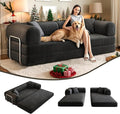 78.8 Modern Convertible Floor Sleeper Sofa Bed Corduroy Modular Boneless Couch with Silver Fixed-Shape Frame No Assembly Futon Cloud Loveseat with Pull-Out Bed for Living Room (Black)