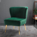 HULALA HOME Velvet Accent Chair Modern Upholstered Cute Side Chair with Gold Metal Legs Armless Wingback Slipper Chair Comfy Living Room Chair for Bedroom Guest Room VanityGreen