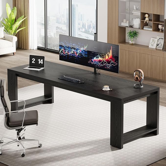 Tribesigns 2 Person Desk Set of 2 86.6 Inches Extra Long Desk Two People Computer Writing Table All Wood Large Desks Workstation for Home Office Black