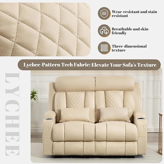 Zero Wall Hugger Power Reclining Loveseat with Adjustable Headrest Power Loveseat Recliner Sofa with USB&ampType-C Ports Wall Hugger Loveseat Recliner for Living Room(Beige 2 Seater)