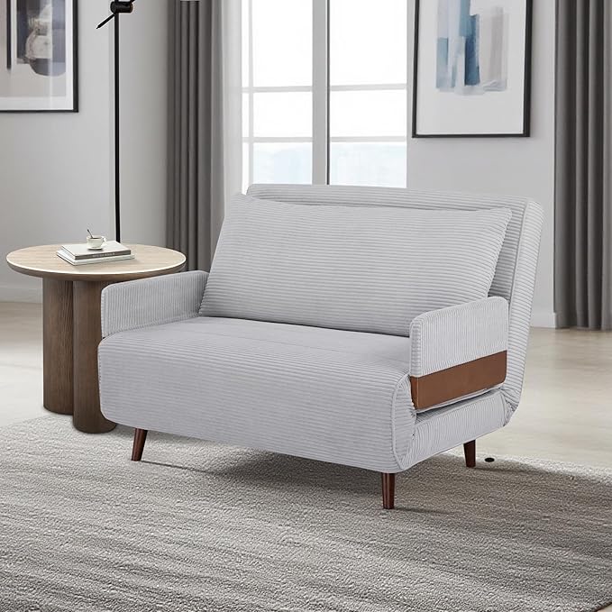 3-in-1 Convertible Sofa Bed Futon Loveseat Couch with Pillow Adjustable Backrest and Removable Armrests Recliner Sleeper Sofa for Small Spaces Living Room Bedroom or Office Light Grey