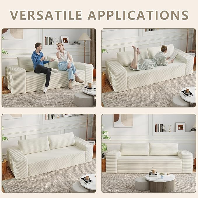 71 Loveseat Sofa Boneless Loveseats for Living Room No Assembly Required Corduroy Love Seat for Small Spaces Bedroom Apartment Office White