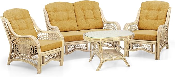Malibu Lounge Loveseat Natural Color Sofa Natural Rattan Wicker Handmade Design with Light Brown Cushions