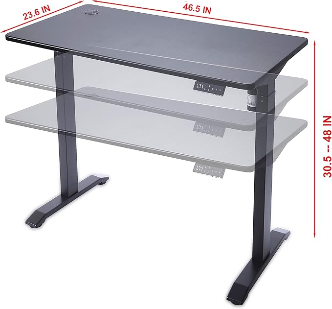 UNICOO Electric Height Adjustable Standing Desk Electric Standing Workstation Sit Stand Home Office Desk Gaming Table Whole-Piece Desktop Board 48 * 24 in (KT1001-BB)