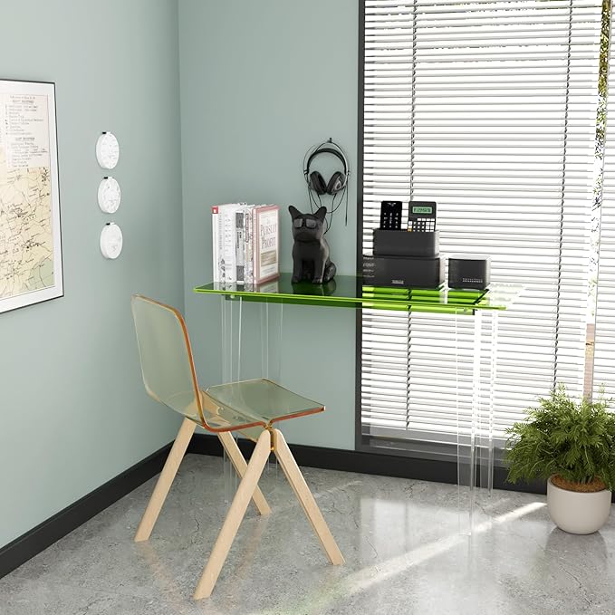 Modern Acrylic Desk for Home Office - Multi-Purpose Study Table with Extended Surface Sturdy Lightweight Design Transparent Green Console &amp Entryway Table (42.5 Inch)