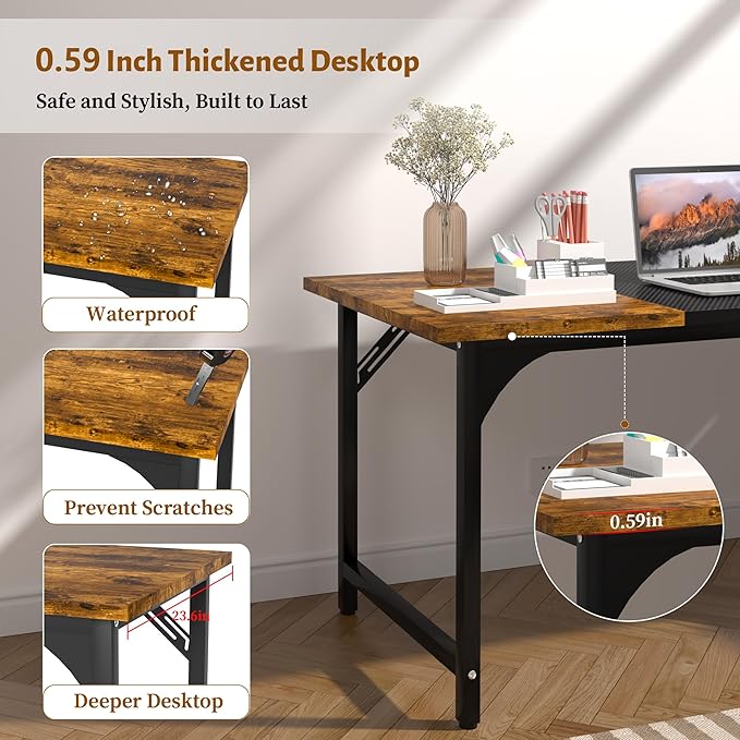 AZN Office Desk Office Desk 55'' Carbon Fiber Desktop Computer Desk 24'' Wide Computer Desk w/Large Legroom Home Office Desks for Work Writing Study Gaming Waterproof &amp Scratch-Resistant