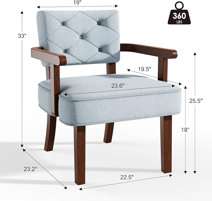 Modern Accent Chairs Set of 2Butacas para SalaMid Century Small Arm ChairUpholstered Wooden Chairs with Arm RestTufted BackrestCushion for OfficeWaiting/Reading/Living Room Light Blue