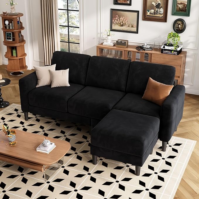 ZeeFu 73 Sectional Sofa Couch for Living Room L Shaped Couch with Extra Thick Deep Seat Cushions 3 Seater Convertible Sofa with Movable Ottoman for Small Apartment 650lbs Heavy Duty