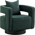 29 W Modern Boucle Swivel Accent Chair Open Back Comfy Sofa Chair with Black Wood Base for Nursery Bedroom Living Room Hotel Office Club Leisure Lounge Chair (Green)