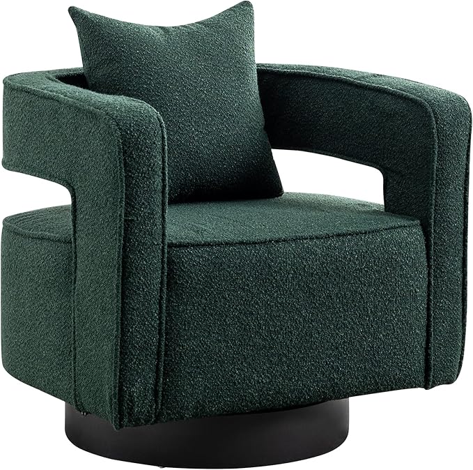 29 W Modern Boucle Swivel Accent Chair Open Back Comfy Sofa Chair with Black Wood Base for Nursery Bedroom Living Room Hotel Office Club Leisure Lounge Chair (Green)