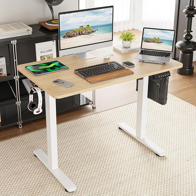 Standing Desk 40x24 Inch Sit Stand Desk Electric Height Adjustable Home Office Desks with Splice Board Ergonomic Rising Modern Lift Motorized Gaming Desktop Workstation (Natural)