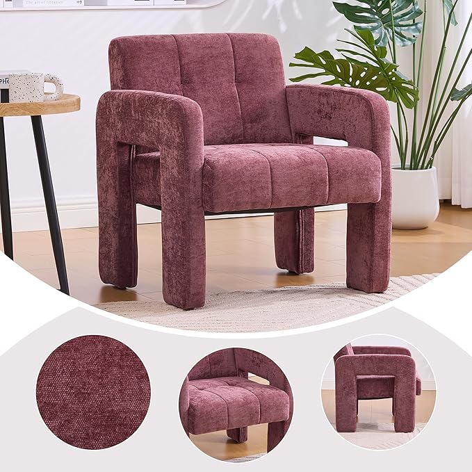 Upholstered Armchair Modern Accent Chair with Chenille Fabric for Living Room Comfortable Padded Single Seat Lounge Chair for Bedroom Office Reading Nook (Wine Red)