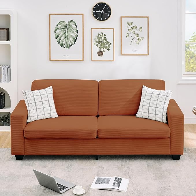 Garvee Modern Loveseat Sofa for Living Room 83 Comfy Corduroy Couches Removable Cover Cloud Couch with Deep Seat Sofa Solids Wood Frame Easy Assembly for Apartment Small Spaces Red