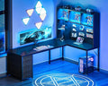AODK 71 L Shaped Gaming Desk with Hutch Pegboard &amp Shelves L Shaped Desk with 4 Drawers Integrated LED Light Strip &amp Power Outlets Reversible PC Gaming Computer Desk Black