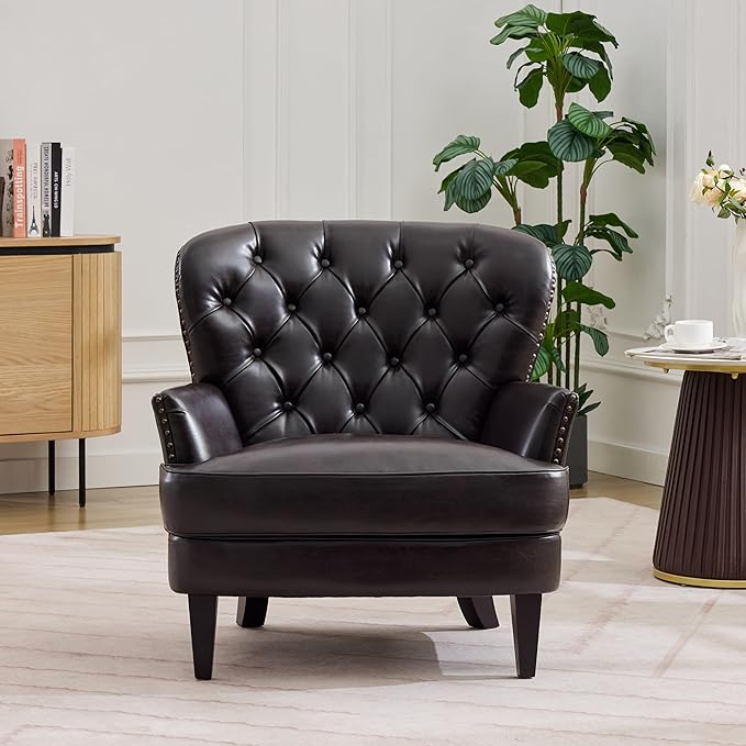 Merax Modern Accent Chair Upholstered Living Room Armchair Comfy Reading Chair Mid Century Chair for Living Room Bedroom Black