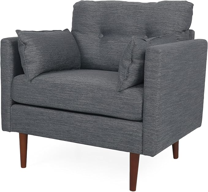 GDFStudio Tufted Club Chair Accent Armchair Accent Arm Reading Chair for Living Room Upholstered Button Armchair Lounge Chair with Comfy Cushion Wooden Leg for Bedroom Office Charcoal Grey