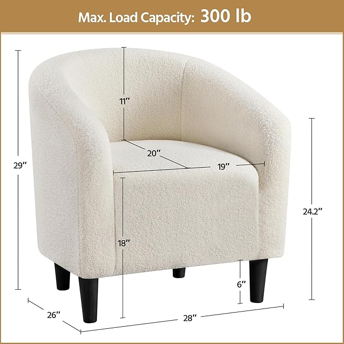 Yaheetech Barrel Chairs Furry Accent Chairs with Soft Padded Armrest for Living Room Bedroom Waiting Room Office Set of 2 Ivory