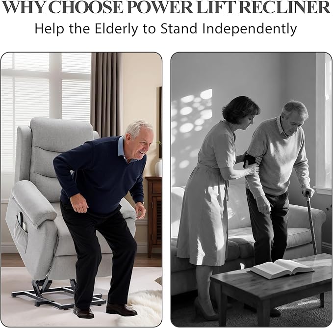 Power Lift Recliner Chair for Elderly Electric Lift Chair for Adults Small Recliner with Side Pockets for Living Room Reading Room Recliner Saves Your Favorite Position Lightgrey
