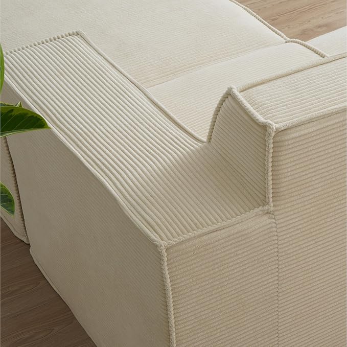 Cozy Castle 71 Loveseat Sofa L Shaped Comfy Corduroy Boneless Couch with Deep Seat and Ottoman Chaise Cloud Sofa Upholstered Couches for Living Room Bedroom No Assembly Required (Beige)