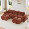 Boneless Couch Modular Sectional Sofa 110.6 U Shaped Sectional Couches for Living Room 3 Seater Cloud Couch with Ottoman Retro Velvet Floor Sofa for Bedroom No Assembly RequiredRed-Brown