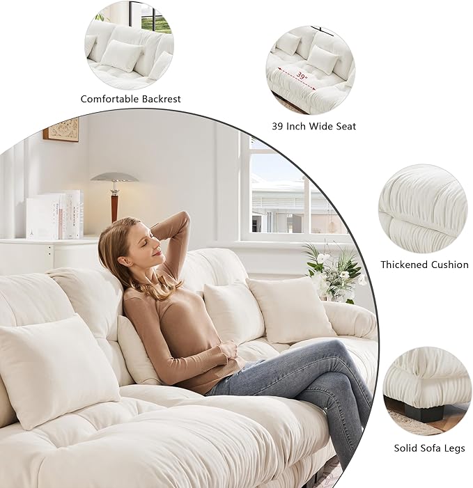 Setawix Luxury Modular Sectional Sofa Couch with Deep SeatOversized L-Shaped 4 Seater Sofas with Curved ArmrestComfy Chenille Cloud Couch for Living RoomWhite