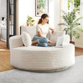 360-Degree Oversized Swivel Chair Modern Round Circle Corduroy Comfy Deep Seat Swivel Accent Chaise Lounge Sofa Chair with Back Cushion &amp 2 Throw Pillows for Living Room Bedroom Office Beige