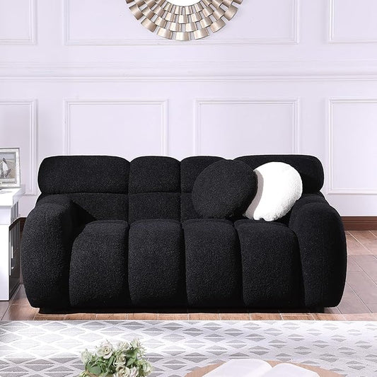 65 Boucle Loveseat Sofa Comfy Upholstered Sherpa Deep Seat Cloud Couch Cozy Modern Tufted 2-Seater Love Seat with 2 Pillows for Living Room Apartment Bedroom Black