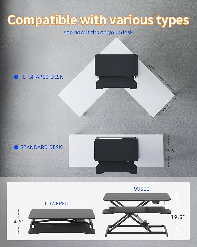 YIHAYO Electric Standing Desk Converter 32 inch Sit to Stand Up Height Adjustable Desk Riser Quick Sit to Stand Tabletop Dual Monitor Riser Workstation for Home Office with Keyboard Tray Black