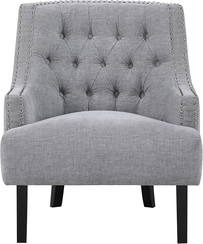 Lexicon Accent Chair Reading Chair Comfy Chair for Bedroom Upholstered Armchair with Solid Wood Frame Tufted Cushion Nail Head Trim Single Sofa Chair for Living Room Office Grey Chenille