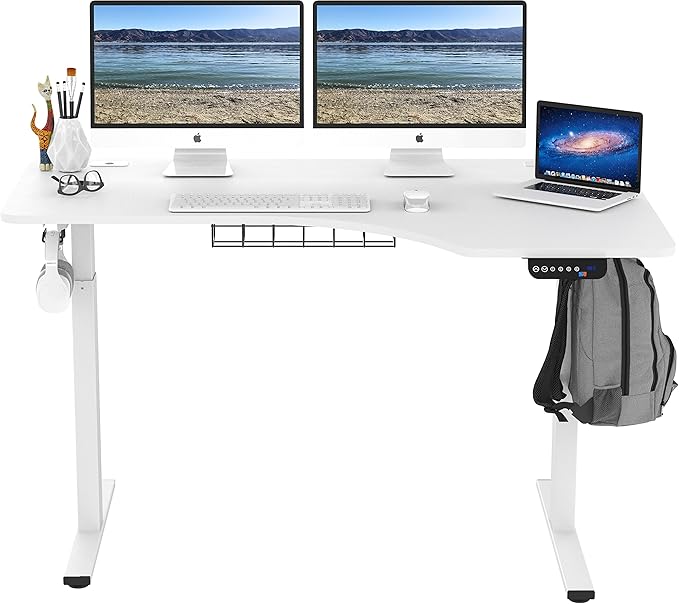 SHW 55-Inch Large Electric Height Adjustable L-Shaped Standing Desk with Right Facing Corner White
