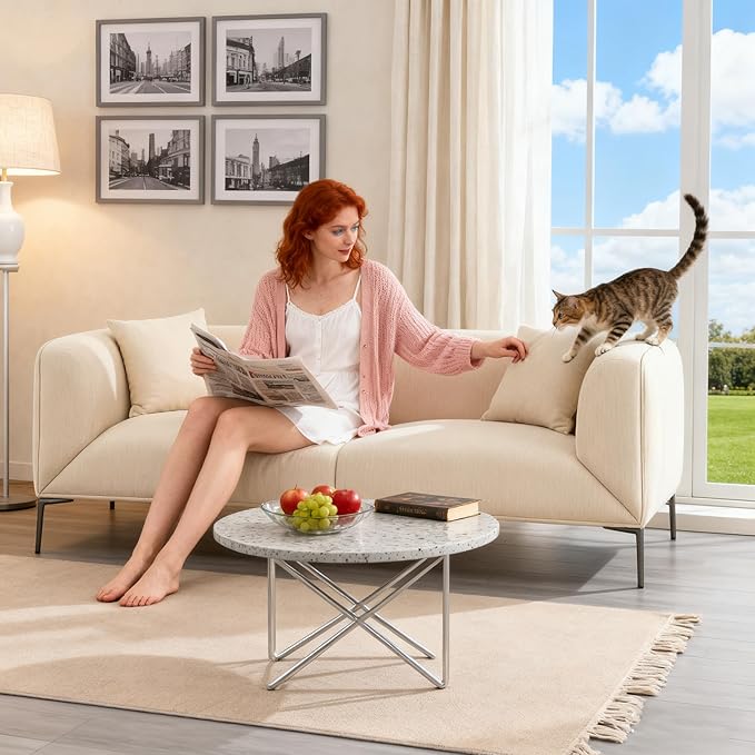 82.7 Modern Sofa Couch Sectional Sofa with Metal Legs Boucle Fabric 3 Seater Cloud Couch with 2 Pillows Upholstered Loveseat Couch for Living Room Apartment Office.(Beige)