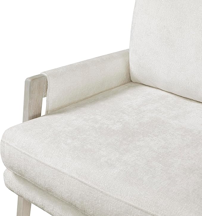 Lexicon Living Room Accent Chair with Wire-Brushed Light Brownish-Gray Wood Frame Chenille Upholstered Arm Chair with Wrapped Arm Rest Thick Seat Cushion Cream