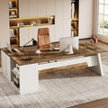 Tribesigns 78 L-Shaped Executive Desk Large Modern Office Desk with Drawers and Lateral File Cabinet Business Furniture with Storage Shelves Big Computer Desk for Home Office (Brown + White)